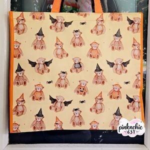Teddy Bear Halloween Pumpkin Witch Reusable Fall Tote Bag